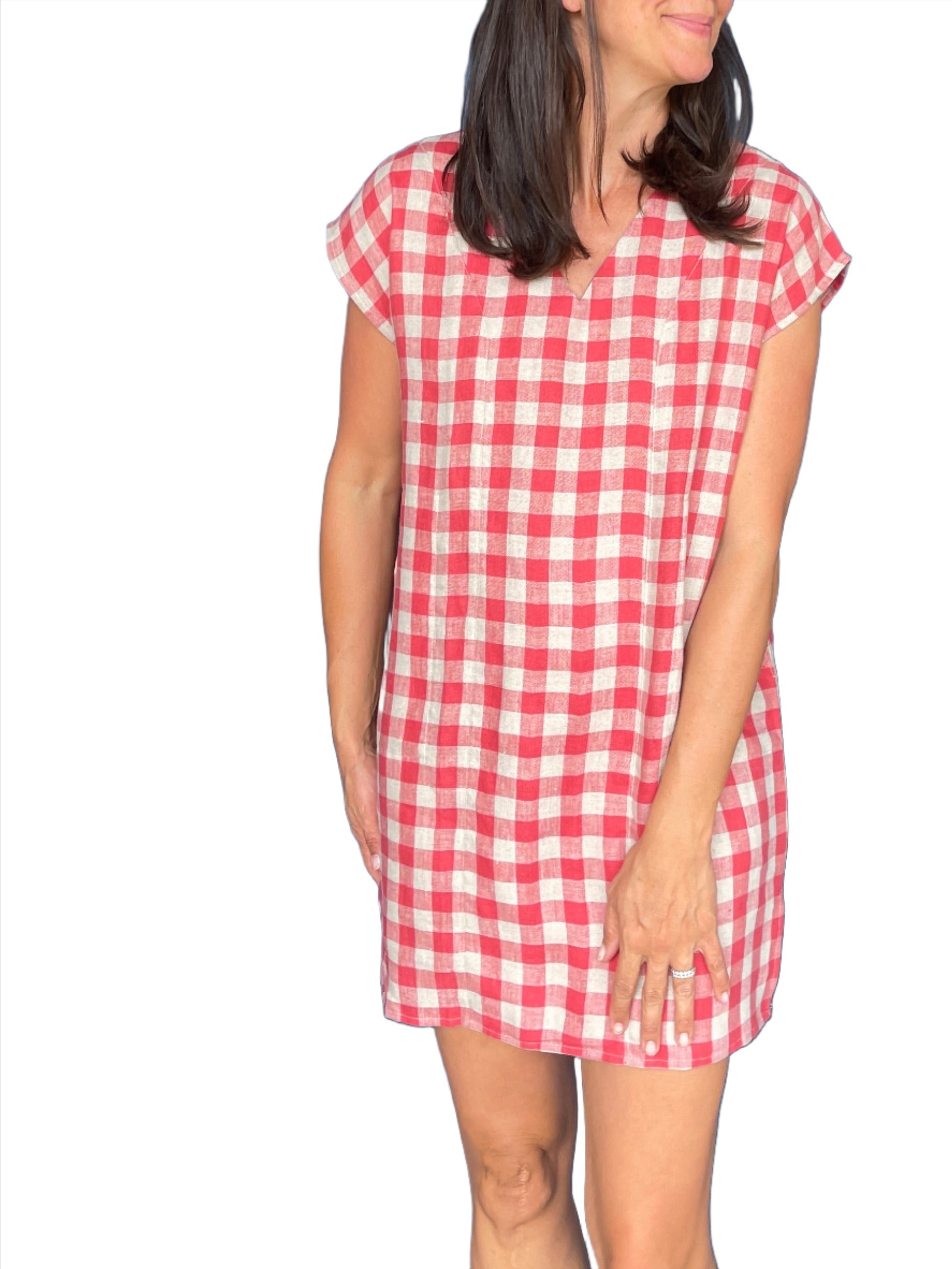 Red Gingham Lola Linen Kaftan - XS/S  arloom