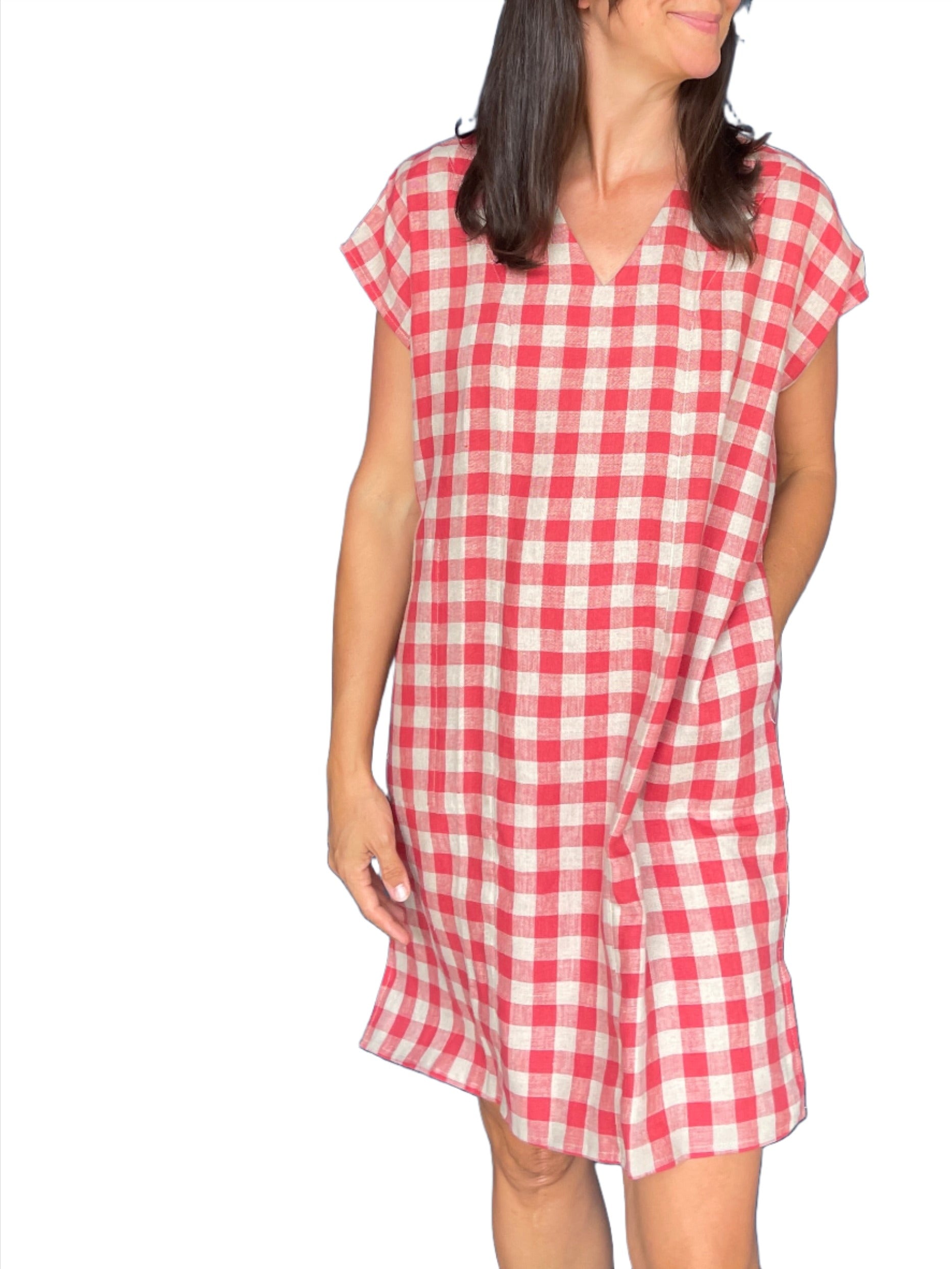 Red Gingham Lola Linen Kaftan - M/L  arloom